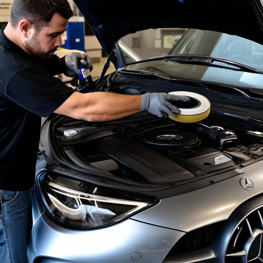 Polishing a Mercedes hood